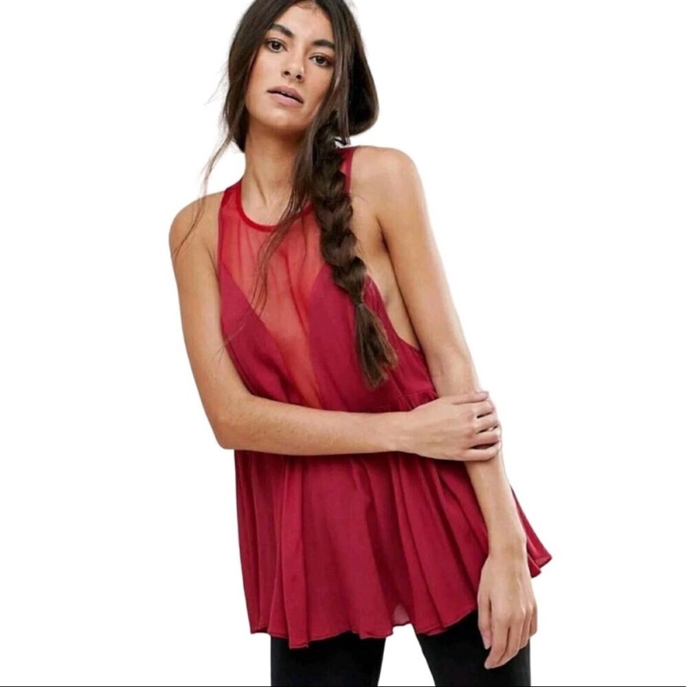 NEW Free People Red Mesh insert Top S